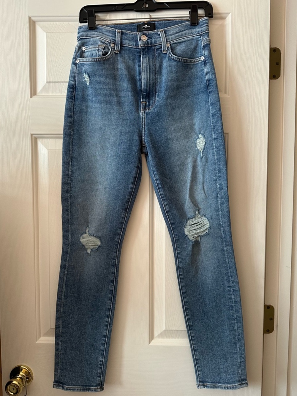 7 for All Mankind Medium Blue Distressed High-Rise Women's Jeans- 27